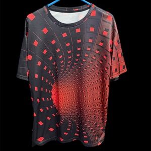 Men's Optical Illusion Short Sleeve T-Shirt Tee Size XL Black & Red